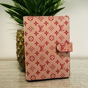LOUIS VUITTON Mini Lin Burgundy Mono Print Agenda PM 💯AUTHENTIC